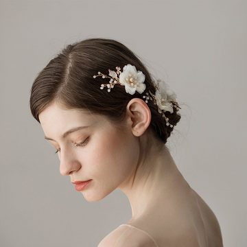 Fivejoy Haarspange Braut Blume Seite Haarspangen Hochzeit Perlen Chiffon Haarschmuck