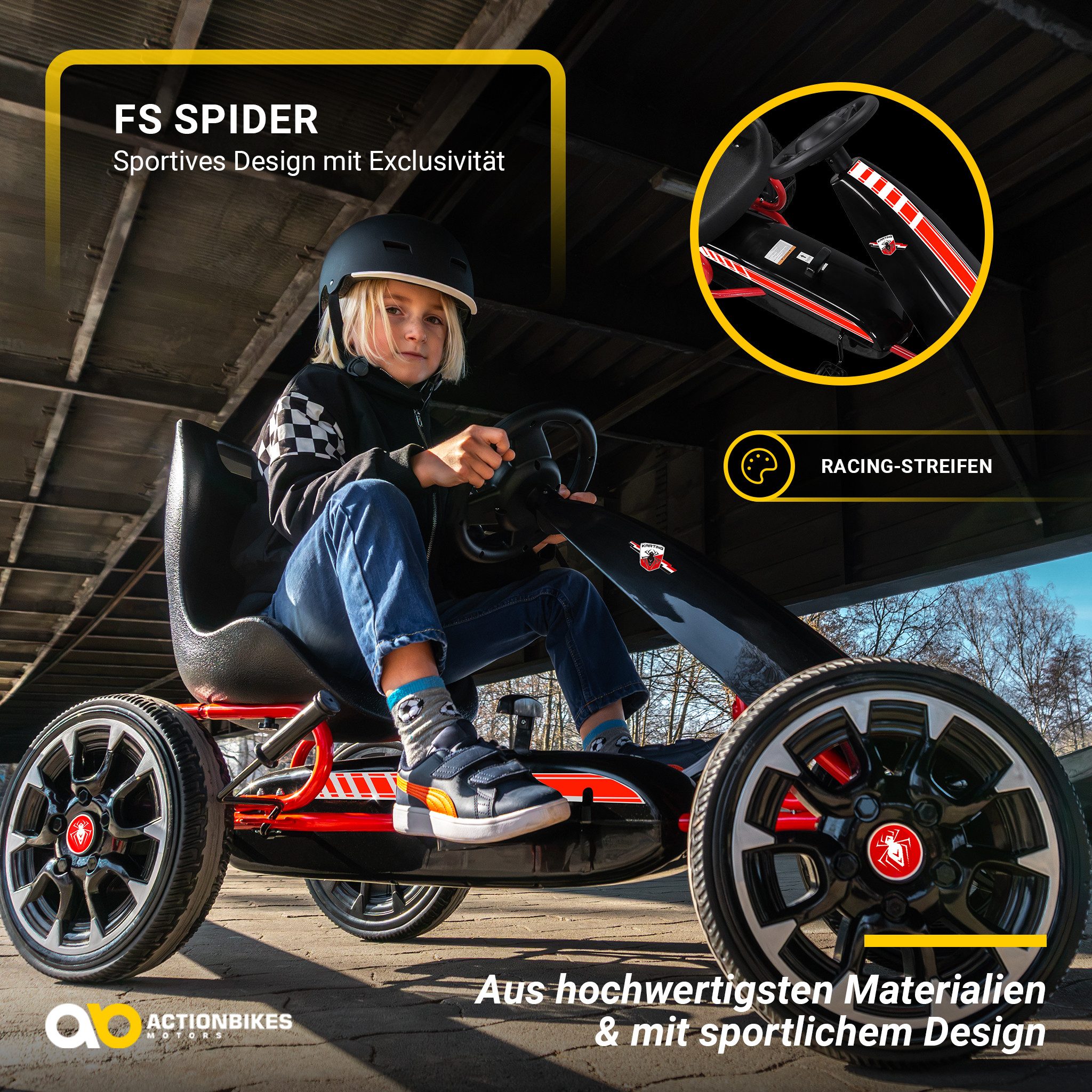 Actionbikes Motors Go-Kart Kinder Pedal Go Kart mit Handbremse, Kinder Fahrzeug Spielzeug ab 4-10 Jahre, Kinderkart, Go Kart