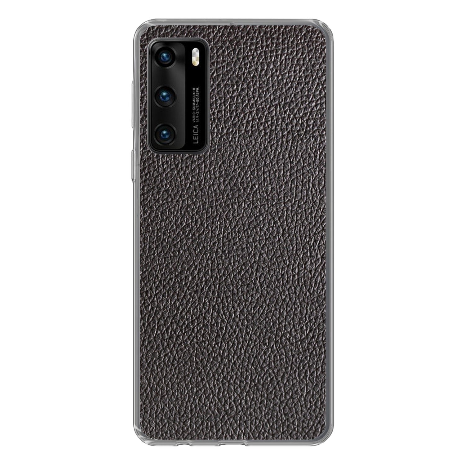 MuchoWow Handyhülle für Huawei P40 Leder - Lederoptik - Schwarz - Hell, Handy Case, Silikon, Bumper Case Dünn