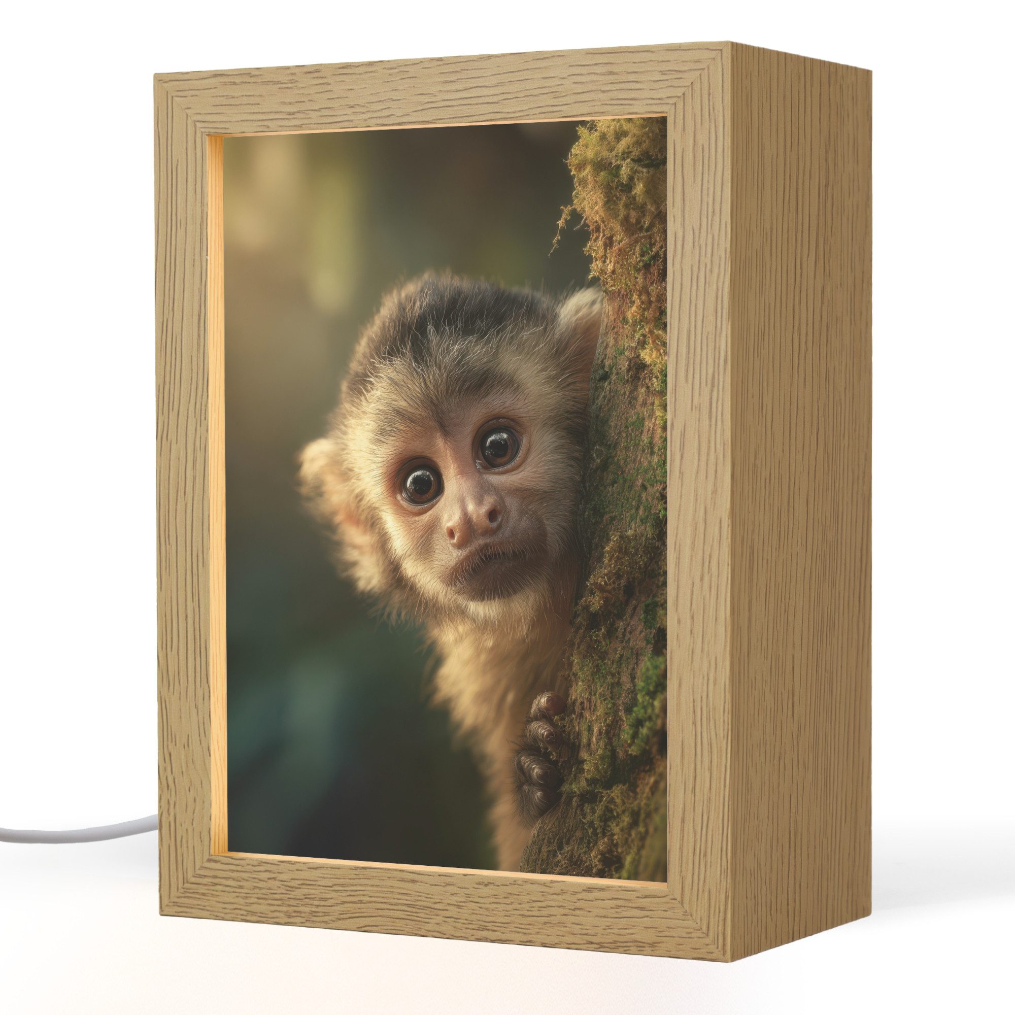 OnlyWow Nachttischlampe Affe - Baumstamm - Braun - Jungen, Dimmbar, Farbwechsel, LED, Warmweiß, Kaltweiß, Neutralweiß Einstellbar, Kinderzimmer, Babyzimmer, Dimmbar, mit Kabel, Nachtlampe, LED