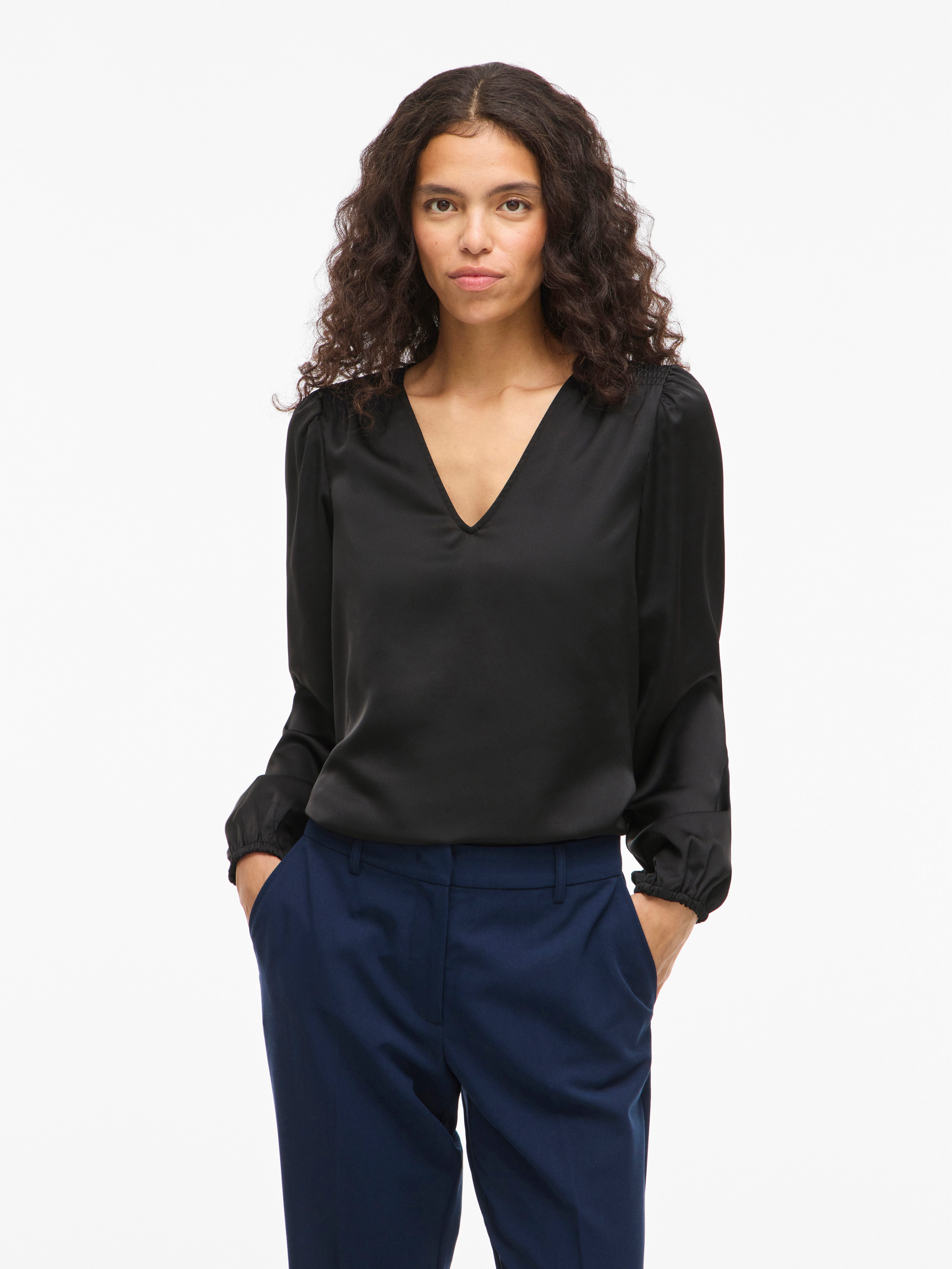 Vila Langarmshirt VIELLETTE L/S SMOCK SATIN TOP - NOOS