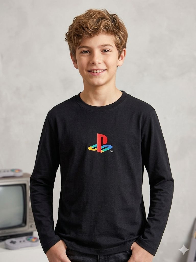 Playstation Longsleeve PlayStation Kinder Longsleeve Schwarz PS1 Logo – Gamer Shirt Kids Playstation Jungen Langarm T-Shirt Gaming
