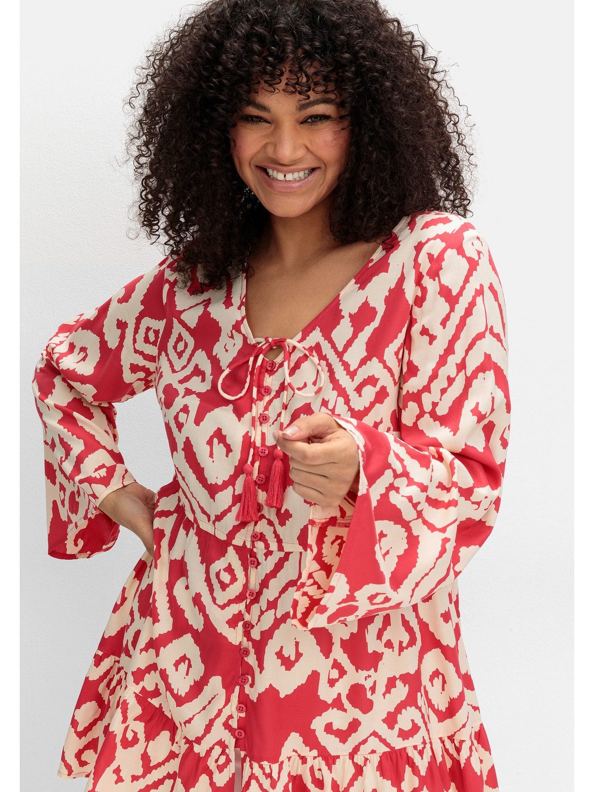 sheego by Joe Browns long blouse plus sizes with graphic print and flounce at the hem