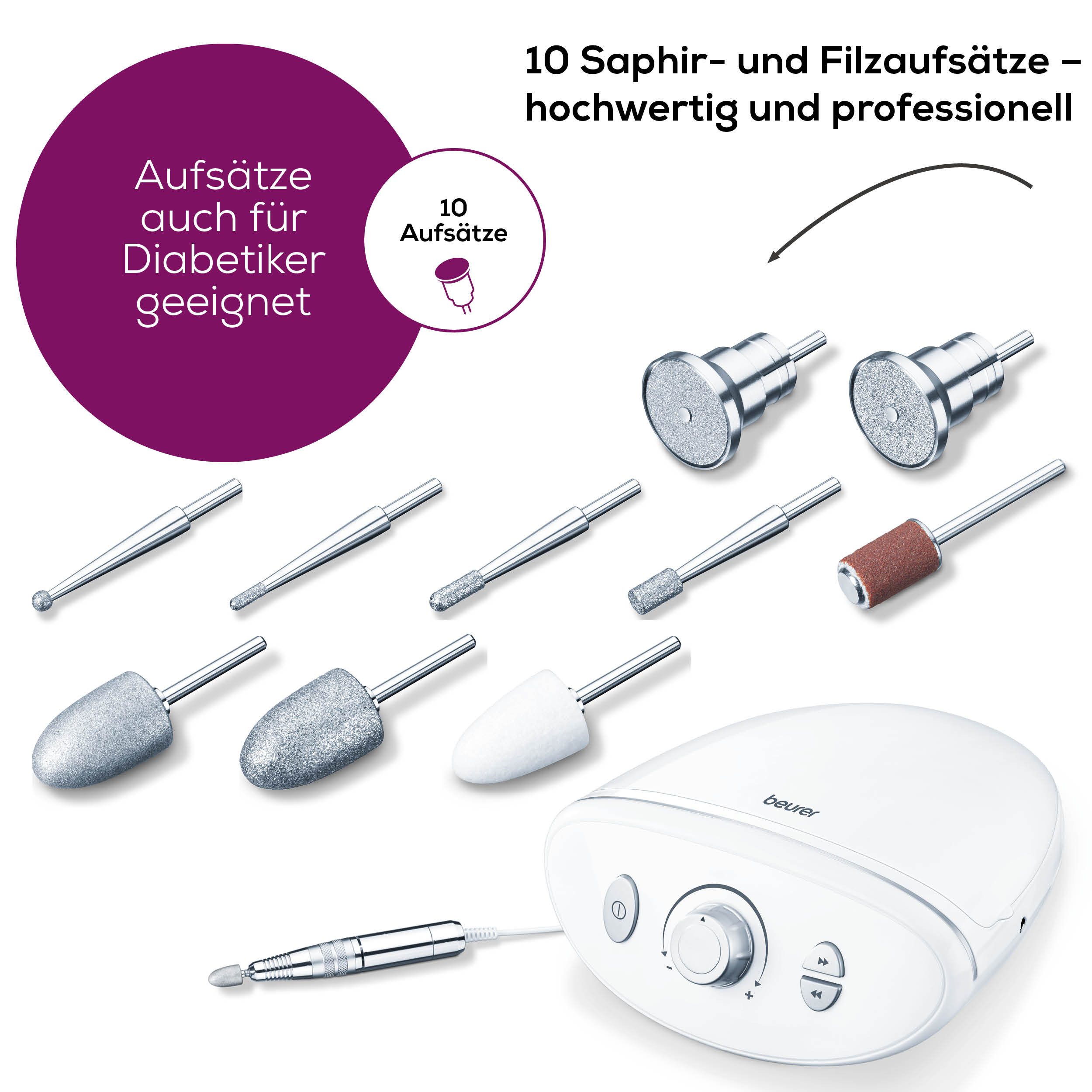 BEURER Maniküre-Pediküre-Set MP 100 Manikürestation, Profistation mit bis zu 20.000 U/min, Mit 10 Aufsätzen, Rechts-/Linkslauf, LED-Licht, leistungsstarker Motor