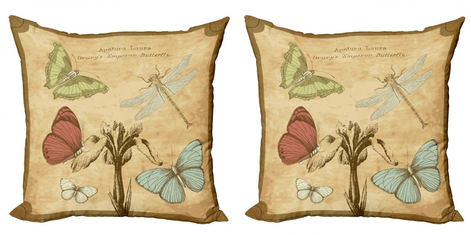 Kissenbezüge Modern Accent Doppelseitiger Digitaldruck, Abakuhaus (2 Stück), Libelle Retro Schmetterlings-Kunst