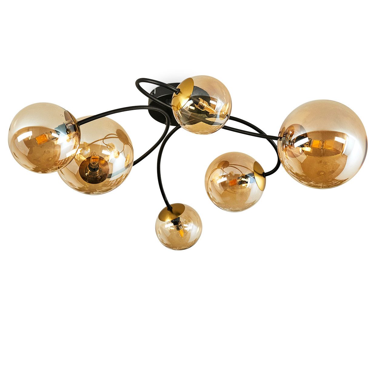 hofstein Deckenleuchte Deckenlampe aus Metall/Glas in Schwarz/Goldfarben/Be günstig online kaufen