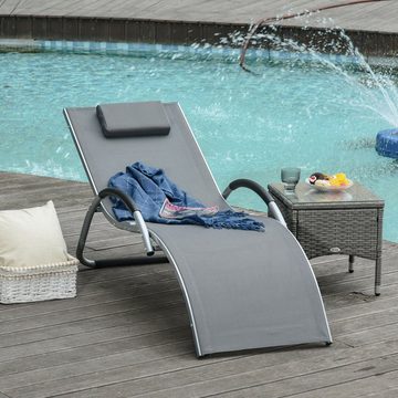 Outsunny Gartenliege mit Kissen Sonnenliege ergonomisch Aluminium Texteline Dunkelgrau, Set, 1 St., Relaxliege, 160L x 60B x 65H cm