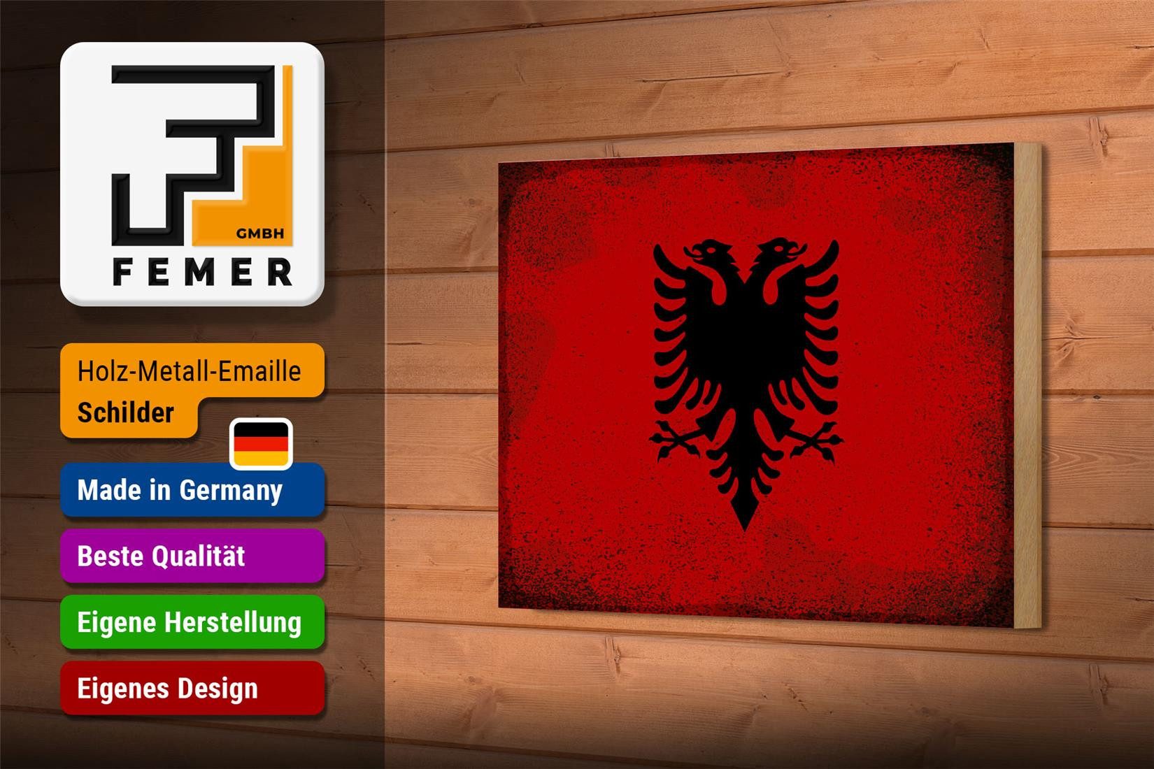 Femer GmbH Holzbild Flagge Albanien 18x12 cm Flag Albania Vintage, Flaggen (1 St), Glatte Holzfaserplatte (MDF), vorn beschichtet