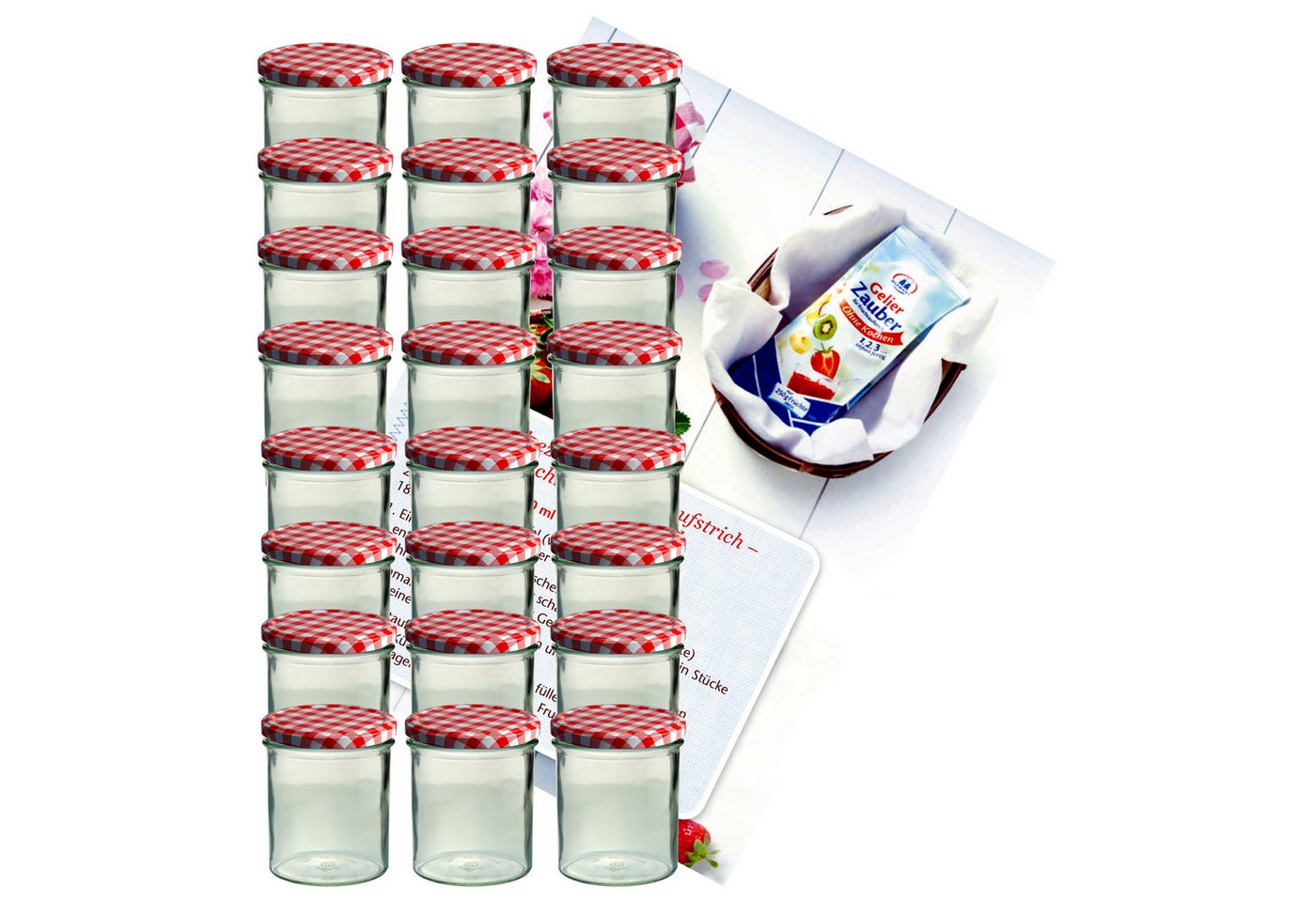 MamboCat Einmachglas 24er Set Sturzglas 350 ml Marmeladenglas To 82 rot karierter Deckel, Glas