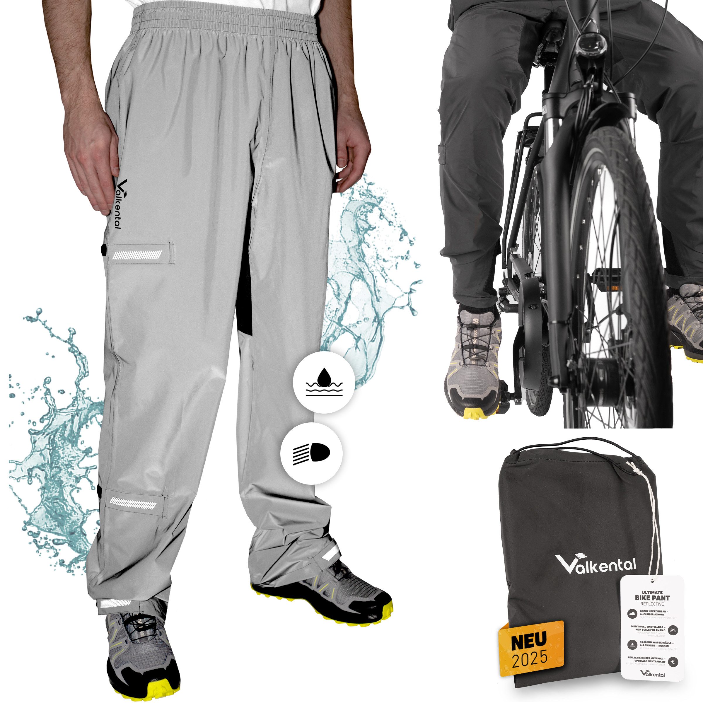 Valkental Regenhose Ultimative Fahrradhose Damen & Herren wasserdicht, atmungsaktiv, reflektierend, Unisex
