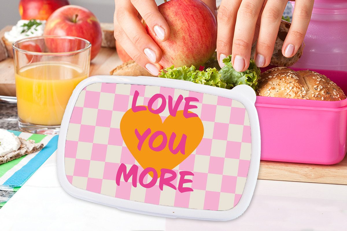 MuchoWow Lunchbox Valentinstag - Liebe - Rosa - Orange, Kunststoff, (2-tlg), Brotdosen, Lunch Box, Brotbox für Kinder und Erwachsene