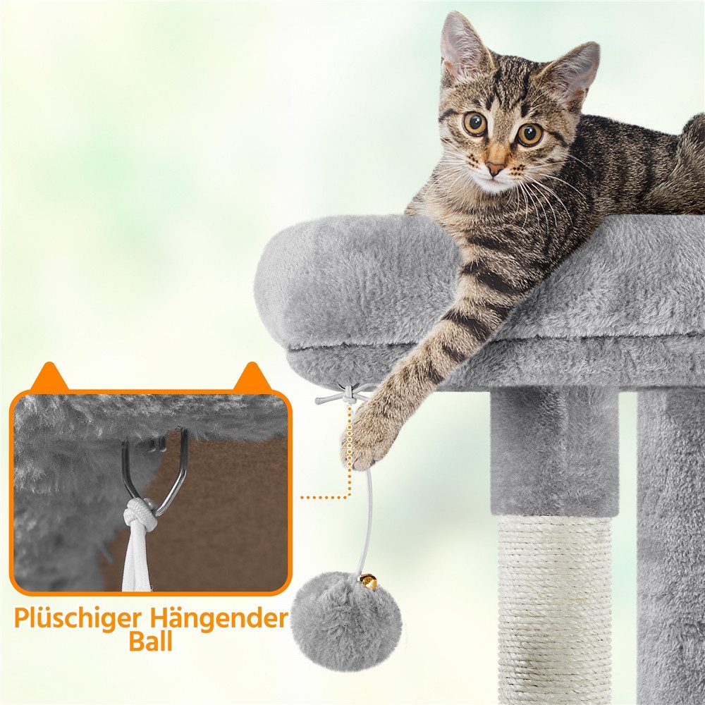 Yaheetech Kratzbaum 94 cm (H), Katzenbaum mit 2 Katzenhöhle, Liegemulde, Hängende Plüschball, Treppe