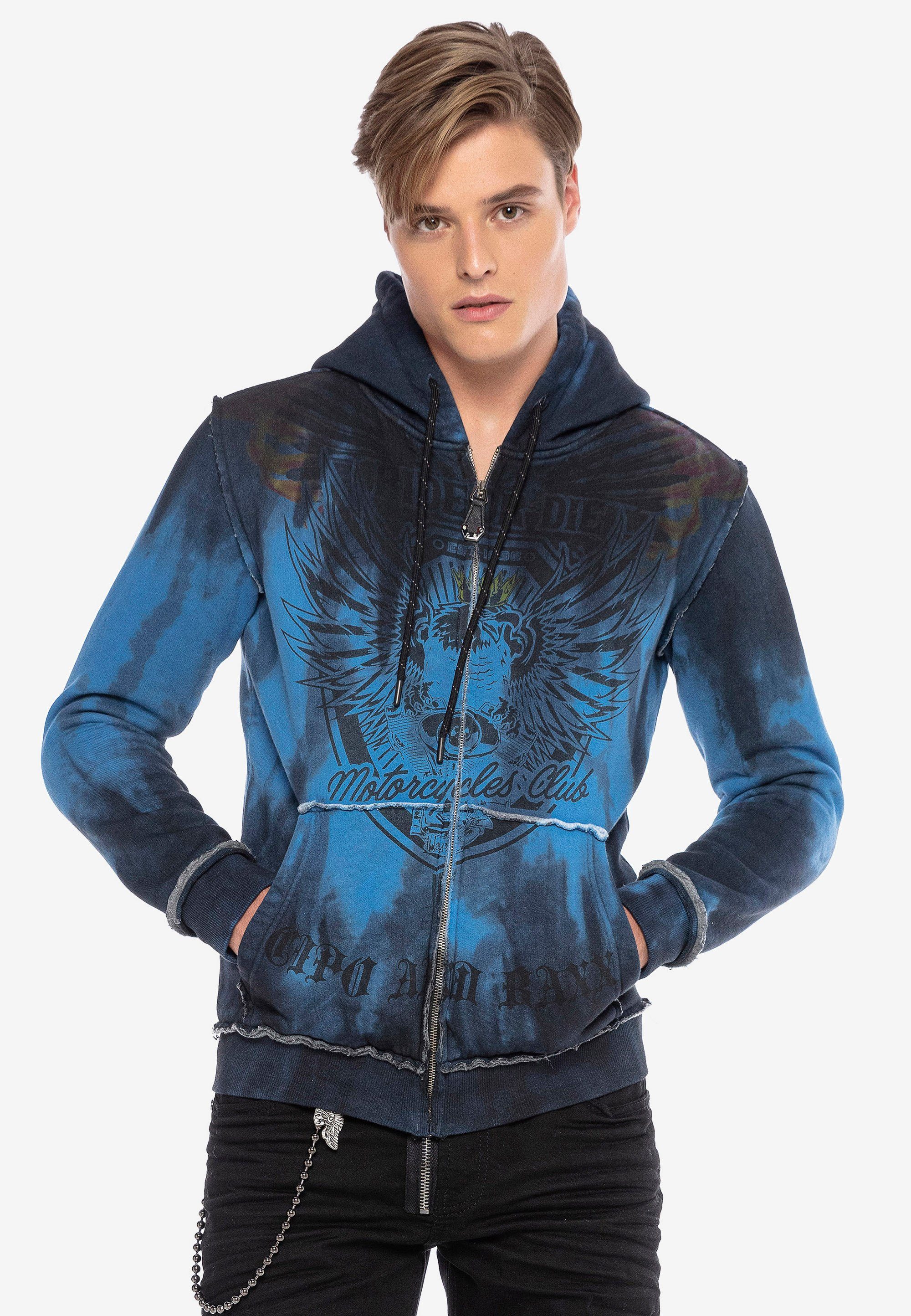 Cipo & Baxx Sweatjacke mit stylischem Printdesign blau