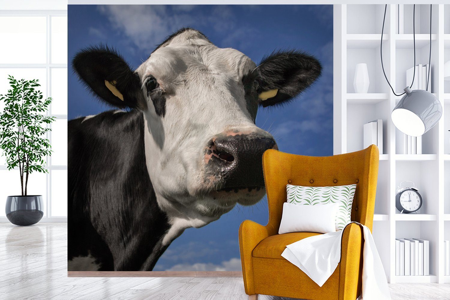 MuchoWow Fototapete Kuh Nase Matt, Tiere, - - oder bedruckt, - für (5 Weiß St), Vinyl Wohnzimmer Wandtapete Tapete Schlafzimmer