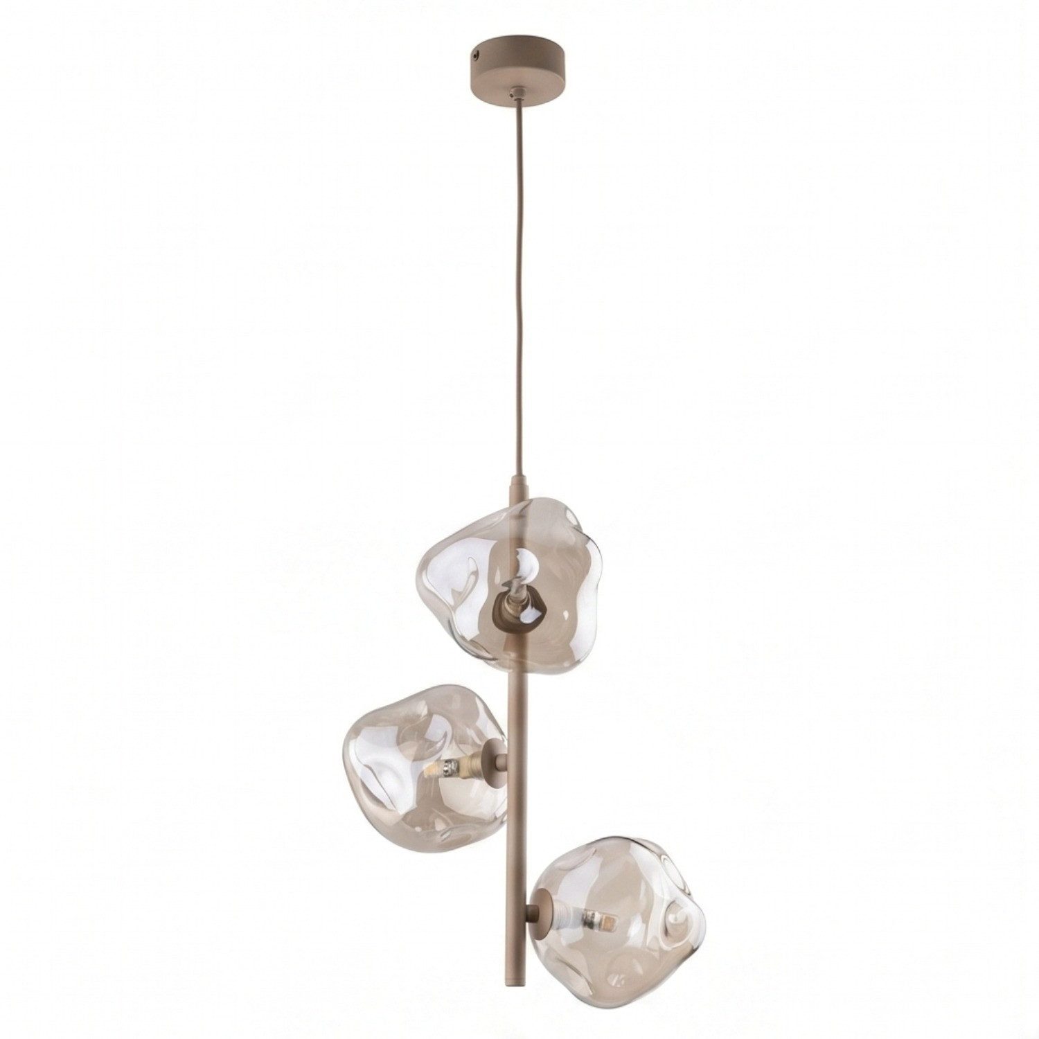 Licht-Erlebnisse Pendelleuchte UMERA, ohne Leuchtmittel, Metall Rauchglas G9 B: 29 cm H: max. 90 cm Beige Cognac 3-flammig