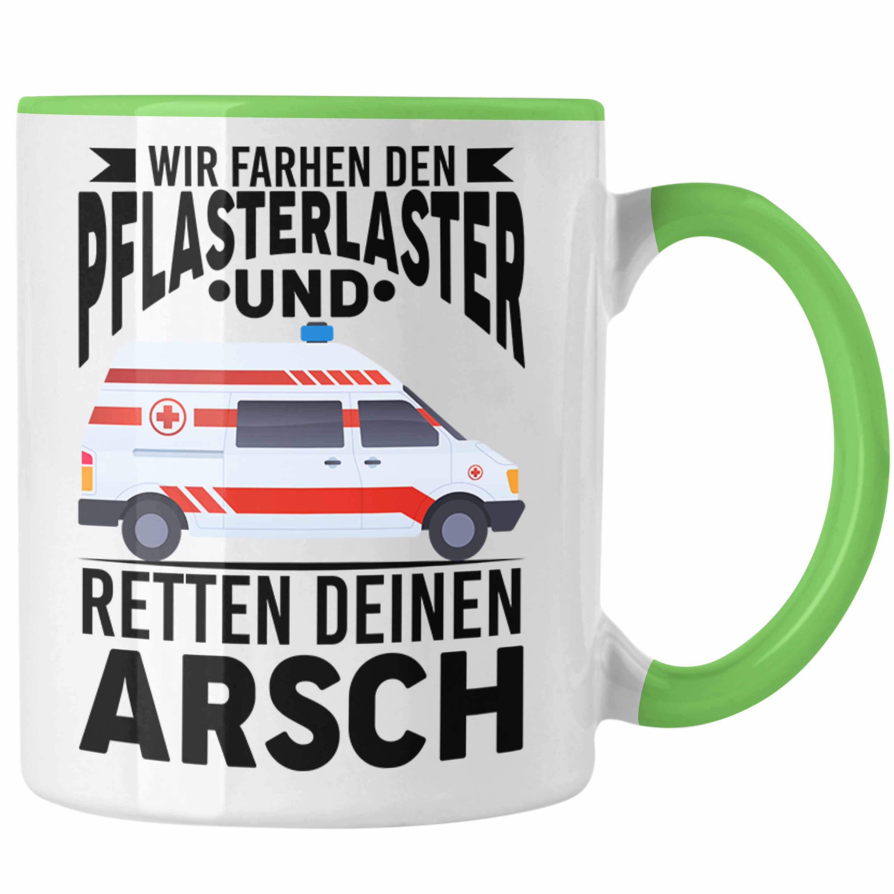 Trendation Tasse Trendation - Krankenwagen Fahrer Tasse Geschenk Sanitäter Sani Spruch Geschenkidee Rettungsdienst Pflasterlaster Rettungssanitäter Grün