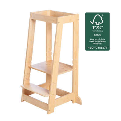 roba® Stehhilfe Lernturm nach Montessori - Sicherer Tritthocker für Kinder -, Küchenhelfer - Bis 80 kg belastbar - FSC zertifiziertem Bambus Holz