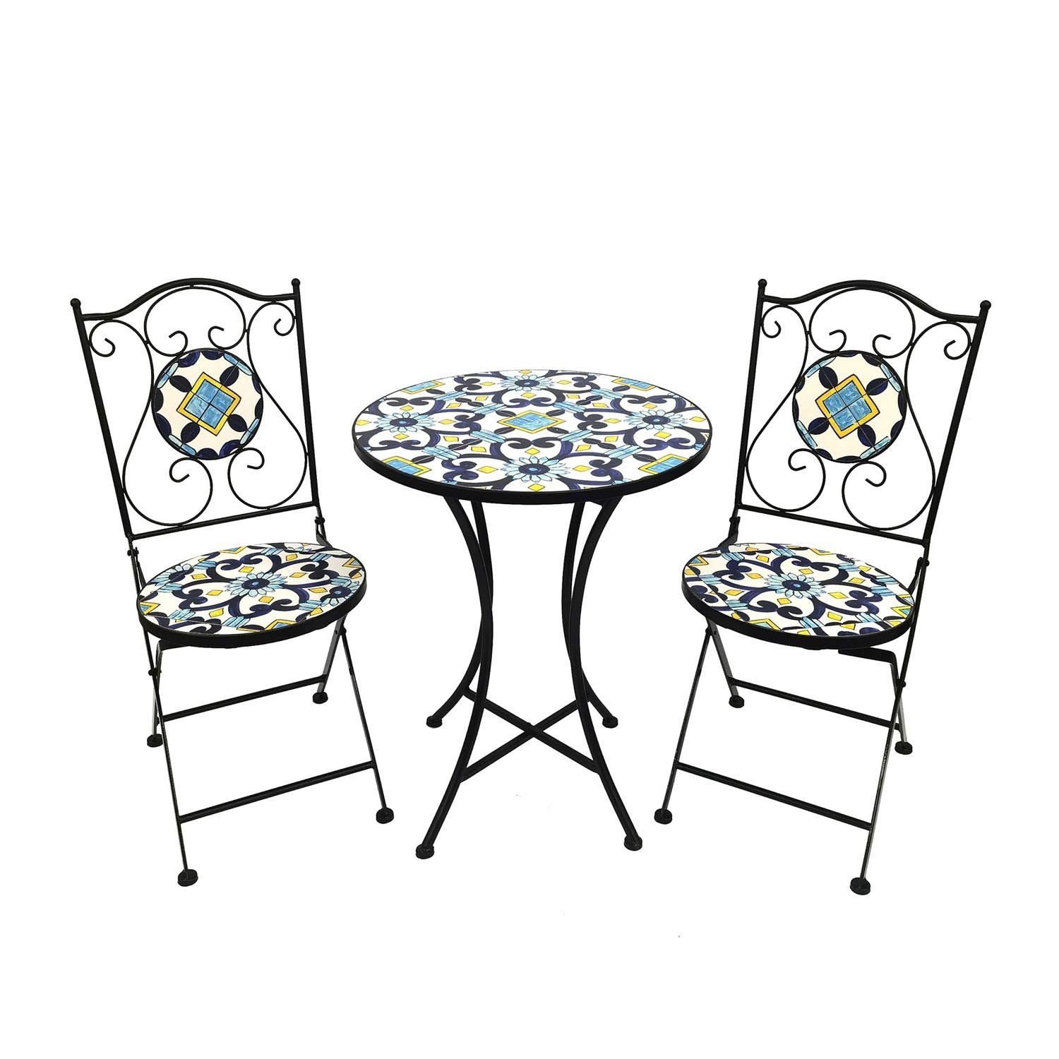 Mojawo Essgruppe Mosaik Sitzgarnitur Set 3-teilig Sitzgruppe Gartenmöbel Tisch Stühle