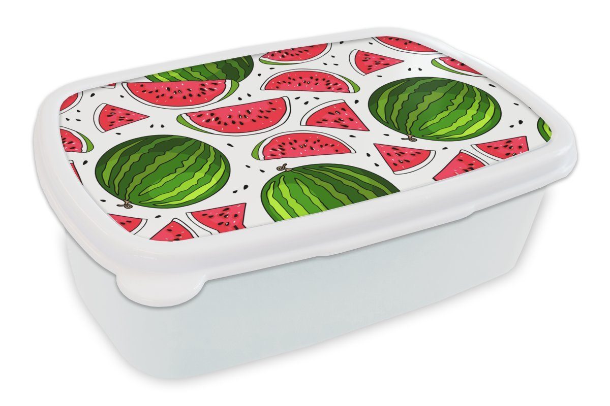 Jungs Brotbox Kunststoff, Muster Brotdose, Frucht, Mädchen - für MuchoWow Erwachsene, Kinder weiß für - - und (2-tlg), und Lunchbox Kern Wassermelone