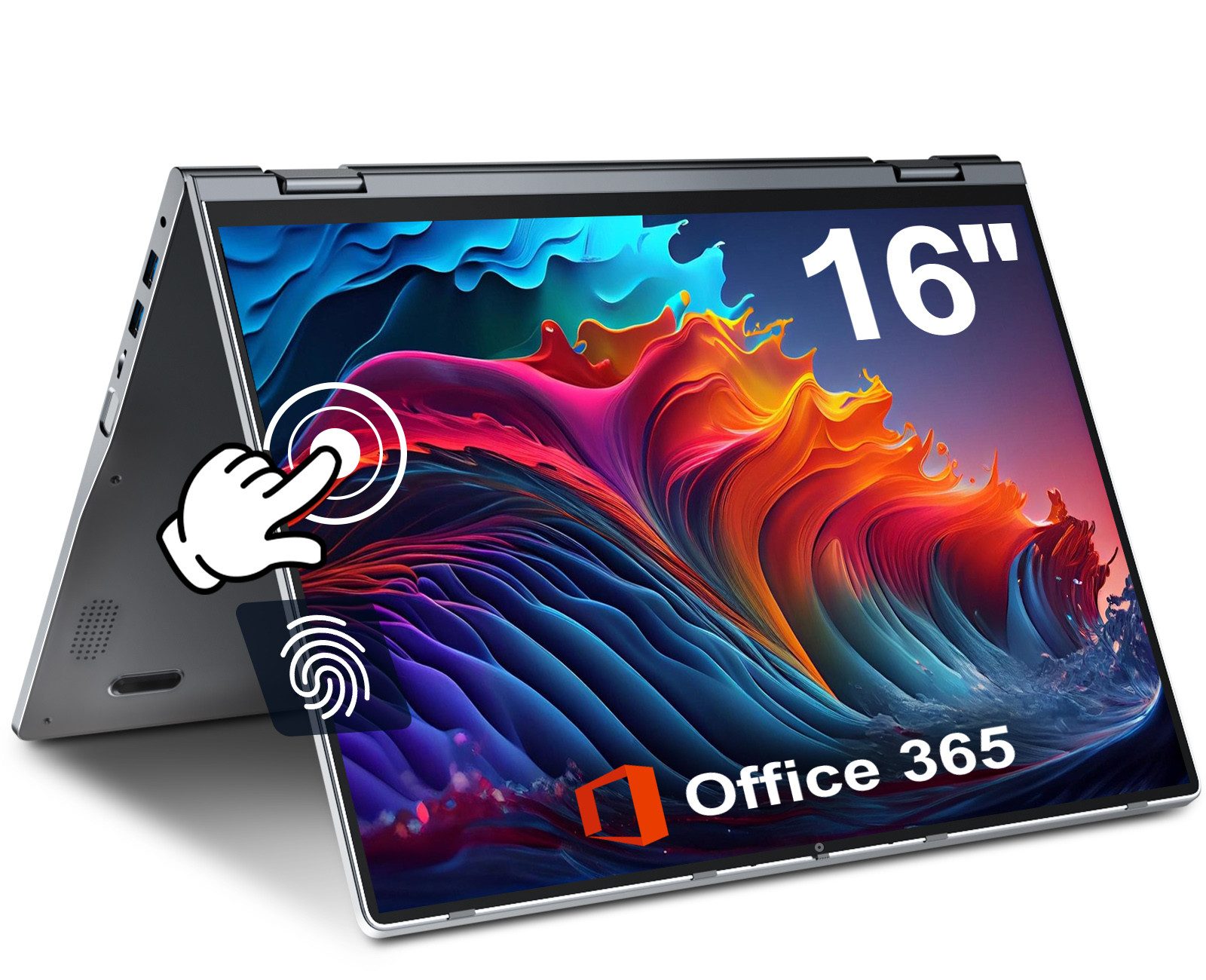Jumper 2-in-1 Laptop 16" Touch-Screen Intel N95 16GB DDR5 640GB FHD Tablet Notebook (Intel N95, Radeon Vega 6, 16 GB, 640 GB SSD)