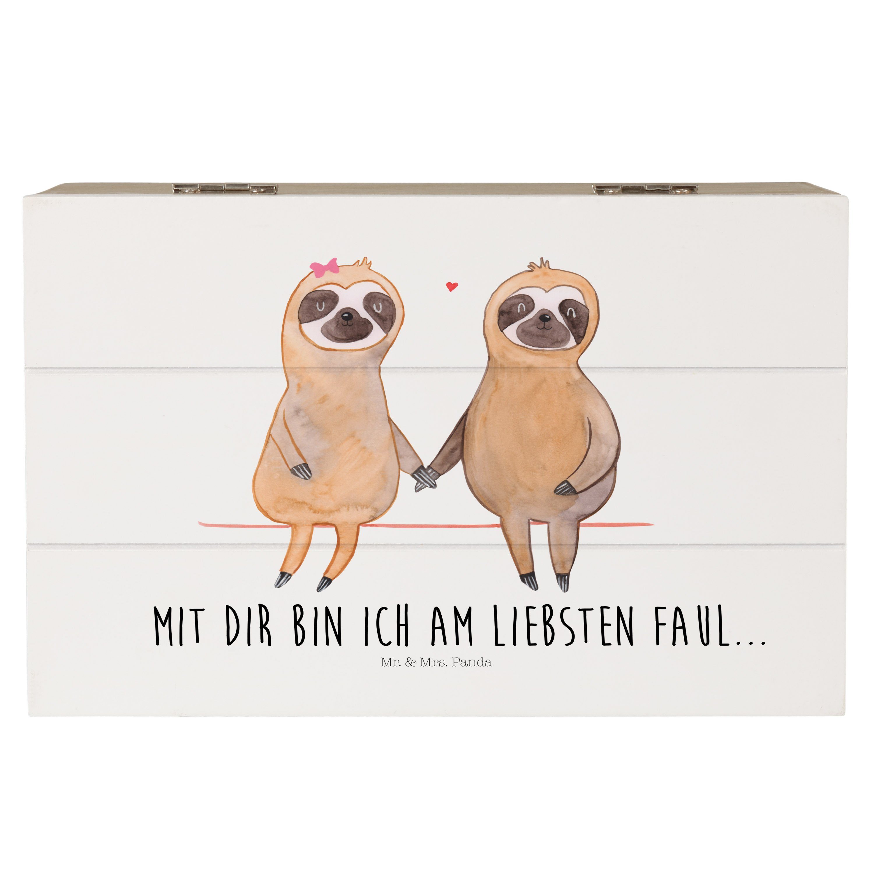 Dekokiste Faultier Pärchen - Weiß - Geschenk, Faultier Deko, verlobt, Liebe, Fa