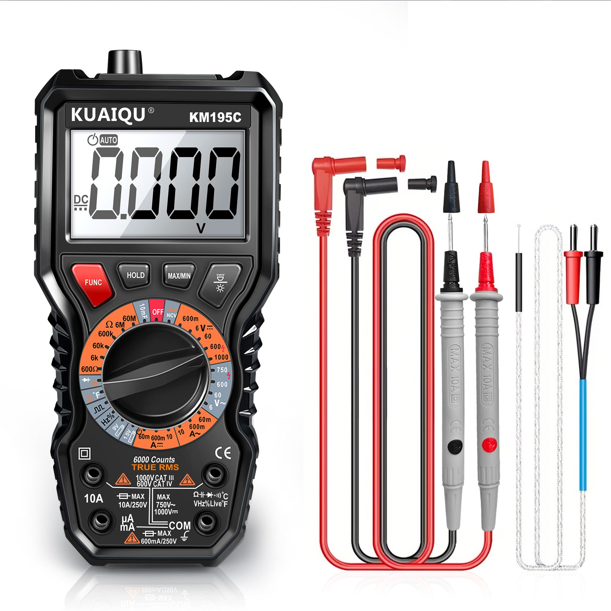 BBG Multimeter Multimeter Digital True RMS mit LCD-Hintergrundbeleuchtung, (LED-Taschenlampe & NCV-Berührungslos-Test), Präzise Messungen & sichere Fehlerdiagnose