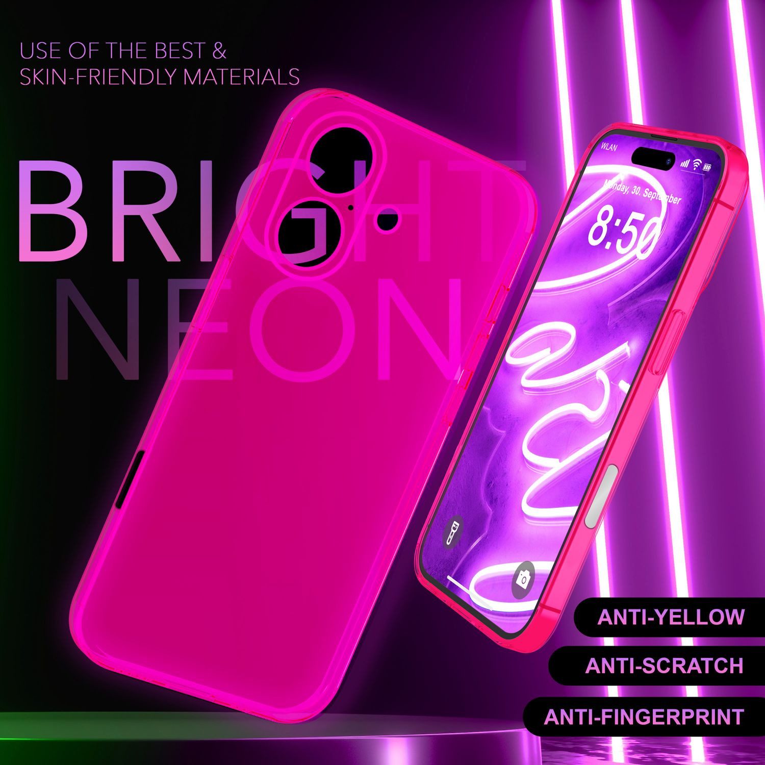 Nalia Smartphone-Hülle Apple iPhone 16 15,5 cm (6,1 Zoll), Klare Neon Silikon Hülle / Bunt / Durchsichtig Transparent / Slim Case