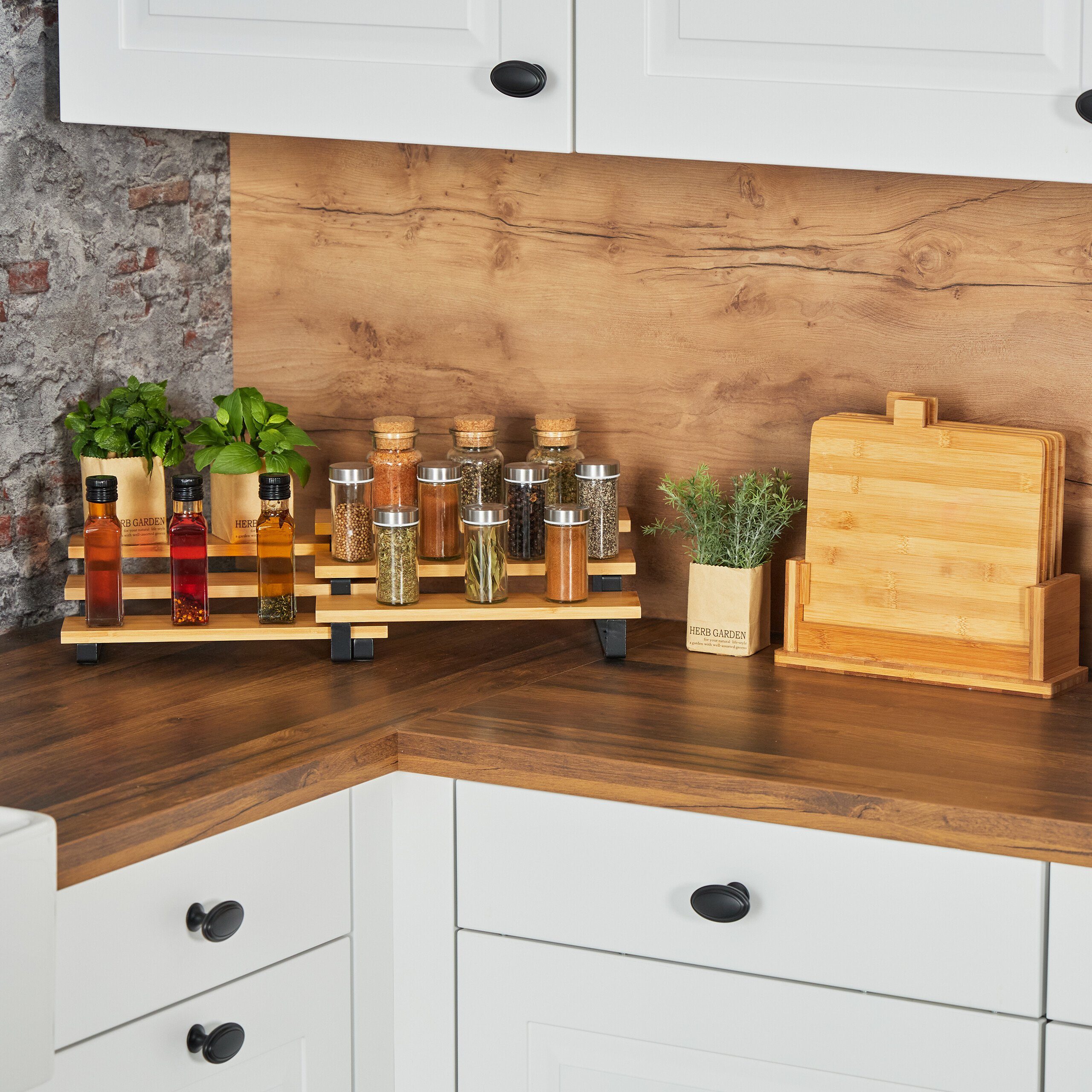 relaxdays Gewürzregal Ausziehbares Gewürzregal aus Bambus günstig online kaufen