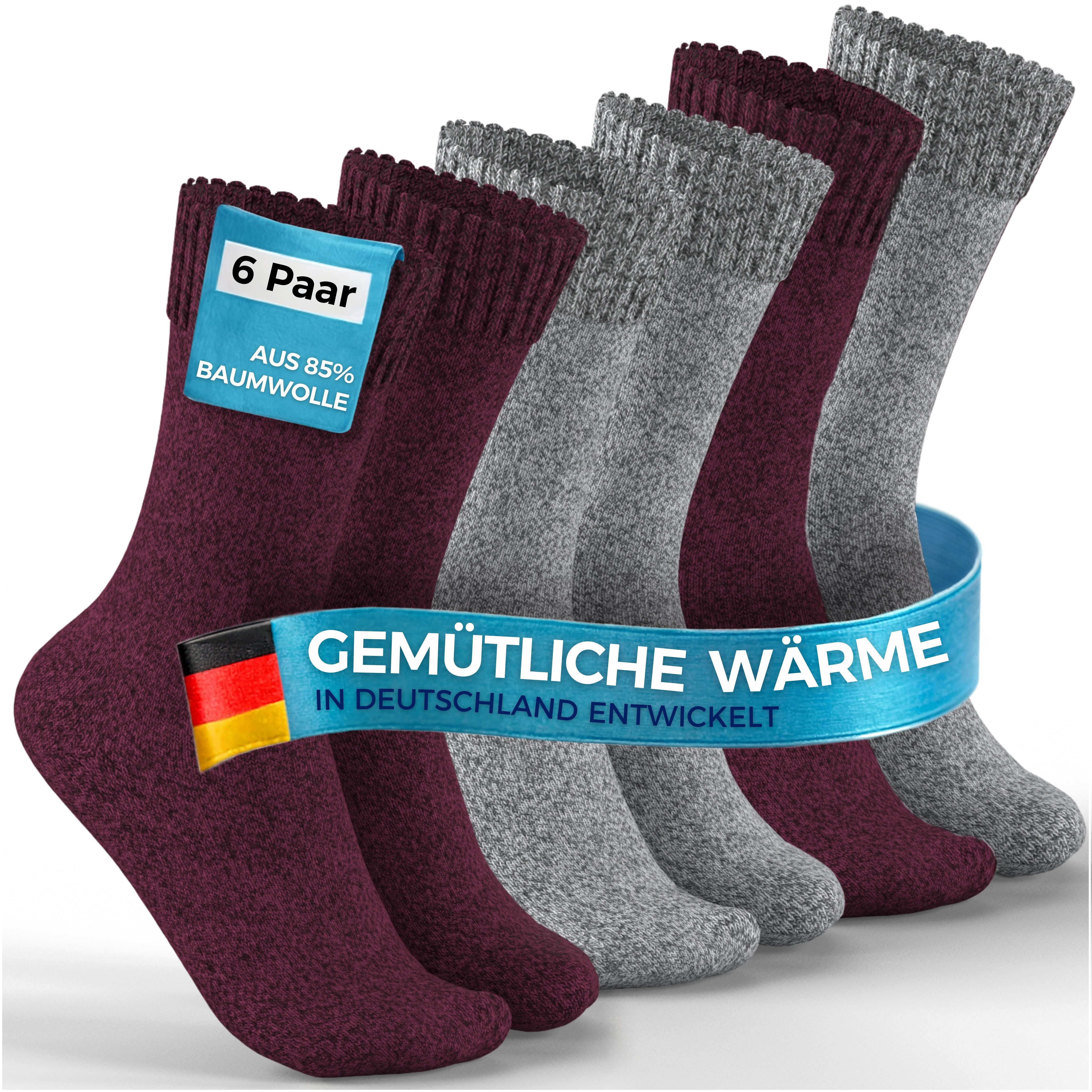 MEDOLY Thermosocken Зимові шкарпетки mit 85% Baumwolle (6er-Pack) Vollfrottee für extra Wärme