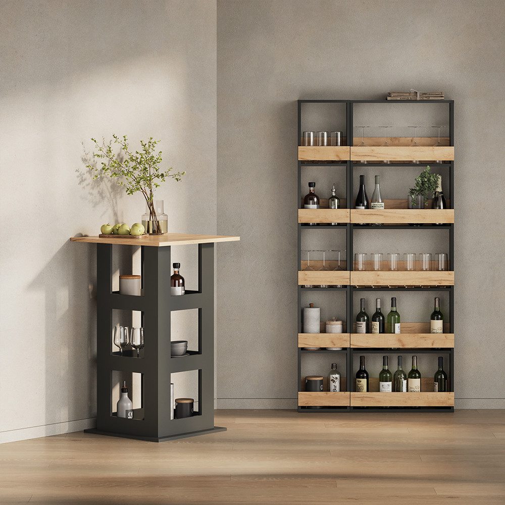 Livinity® Bartisch Regusa, Goldkraft Eiche/Anthrazit/Anthrazit, 65 x 65 cm (1-St)