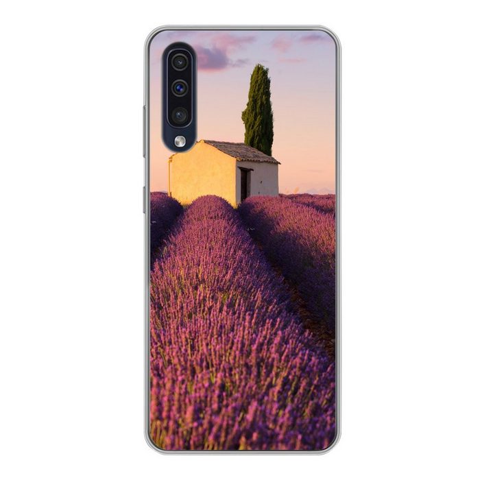 MuchoWow Handyhülle Reihen von lila Lavendel Handyhülle Samsung Galaxy A30s Smartphone-Bumper Print Handy