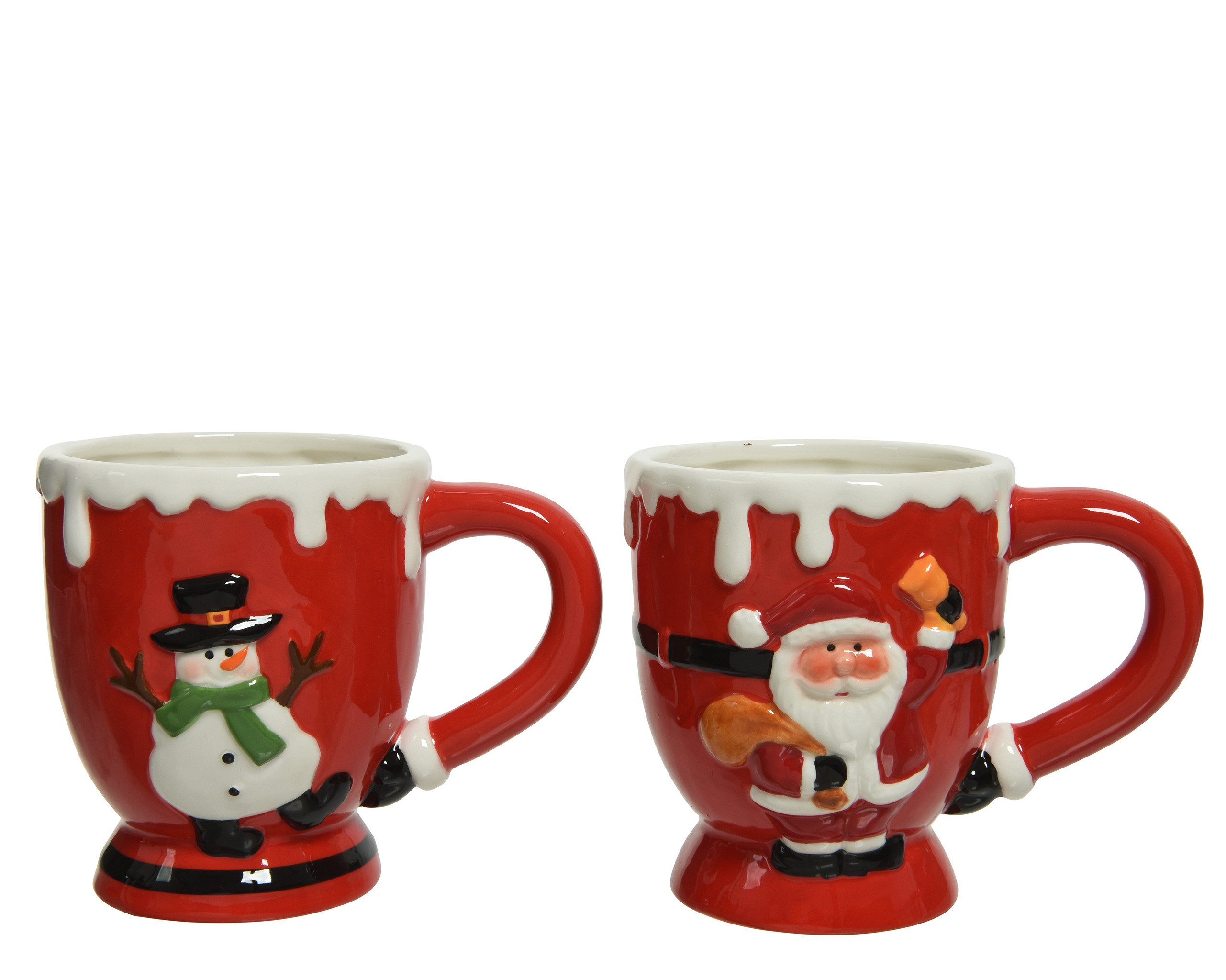 Kaemingk Tasse, Keramik, Tasse Keramik 10,5cm Weihnachtsmann & Schneemann Rot 1 Stück sort