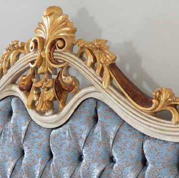 Casa Padrino Bett Schlafzimmer Set Blau / Silber - 1 Doppelbett mit Kopfteil & 2 Nachttische - Schlafzimmer Möbel im Barockstil - Edel & Prunkvoll