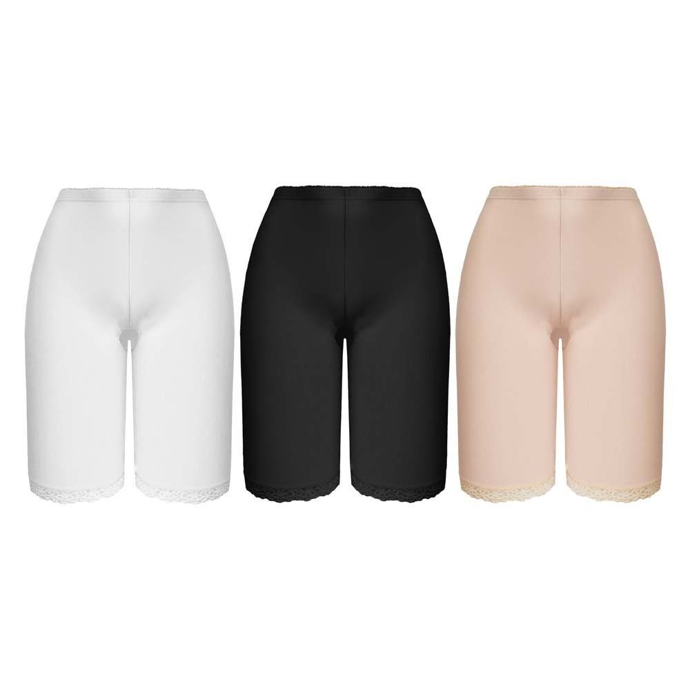 emeco 7/8-Strandhose 3er Damen Radlerhose Leggings mit Spitze Langbeinschlüpfer Unterhose 7 (3-tlg)