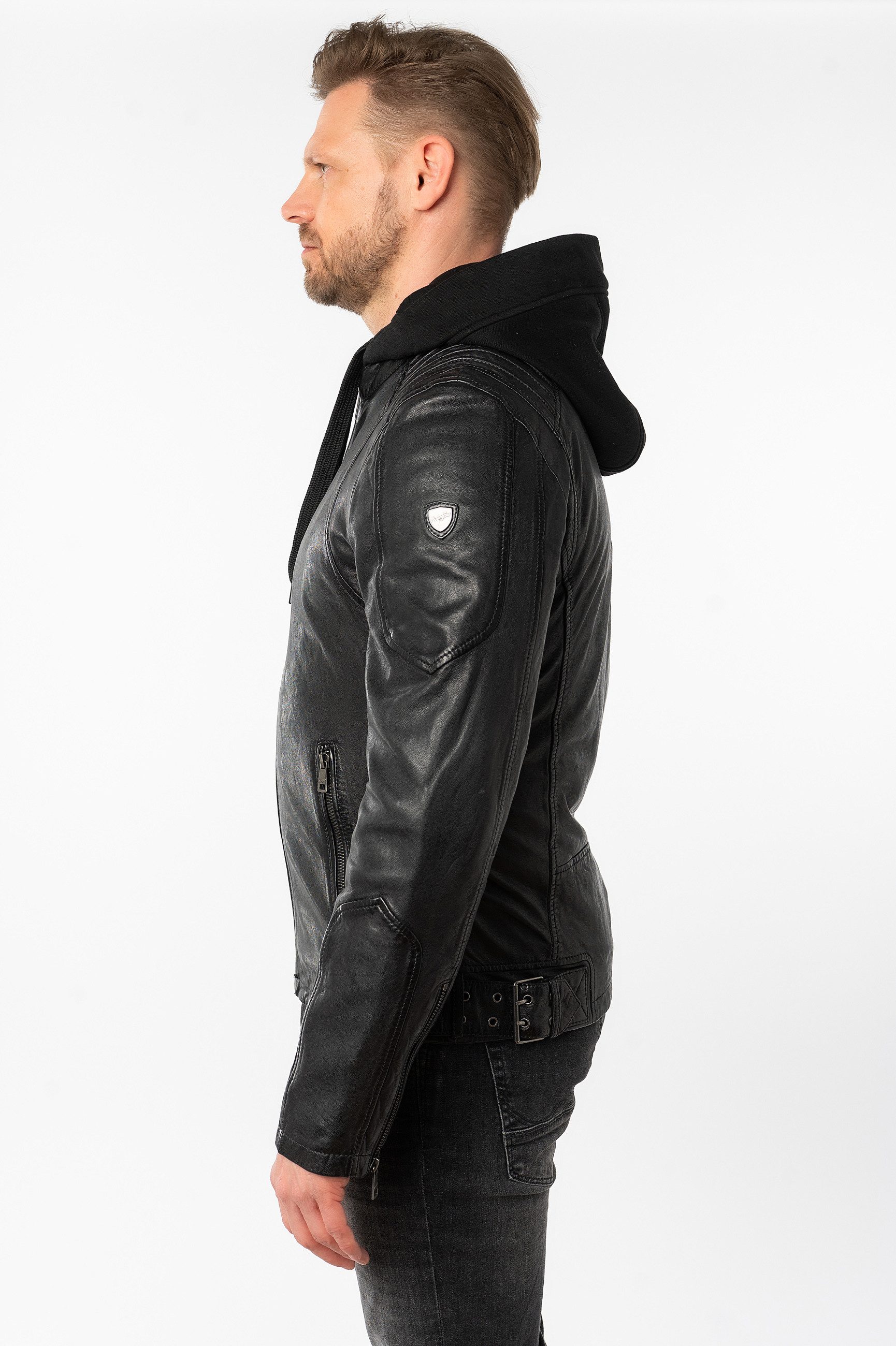 Mauritius Lederjacke MMUbaldo SF mit abnehmbarer Jerseykapuze