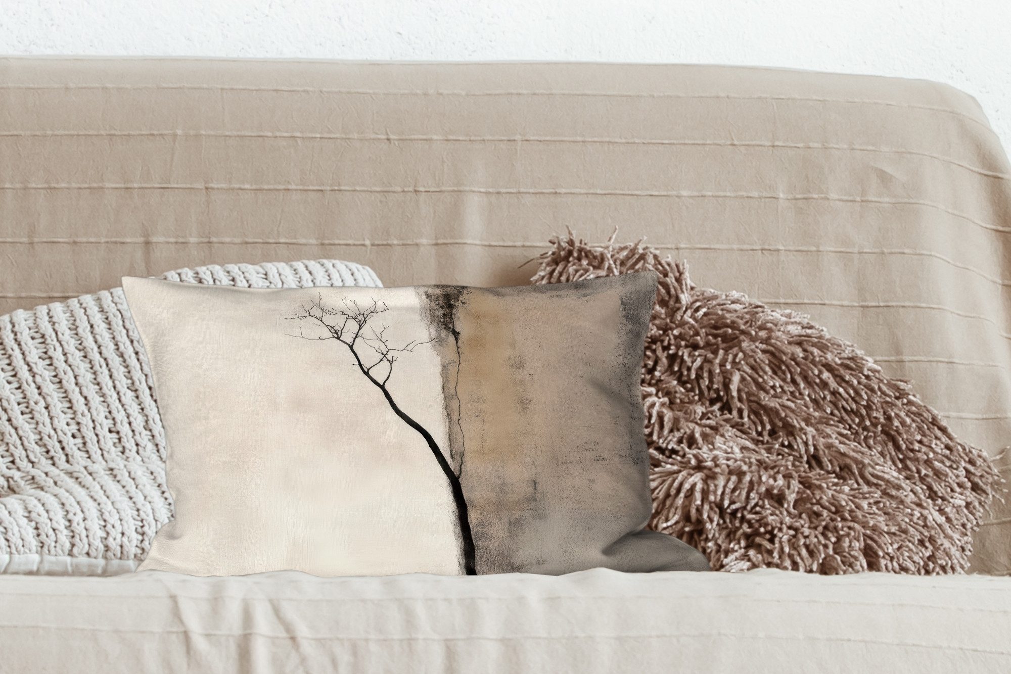 MuchoWow Dekokissen Wabi sabi - Pflanze - Beige, Dekoration, Zierkissen, Kissen mit Füllung, 50x30 cm