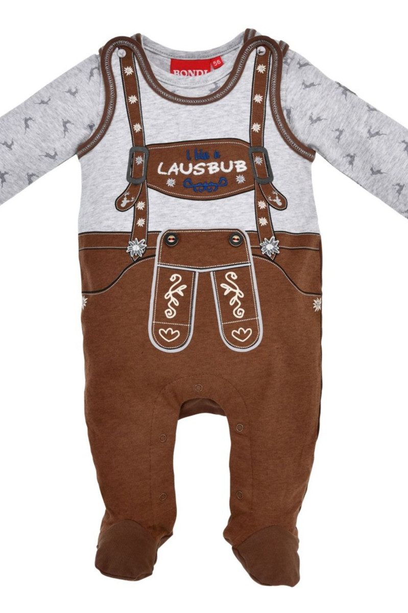 BONDI Trachtenkleid Baby Strampler Junge - LAUSBUB - braun/hellgrau