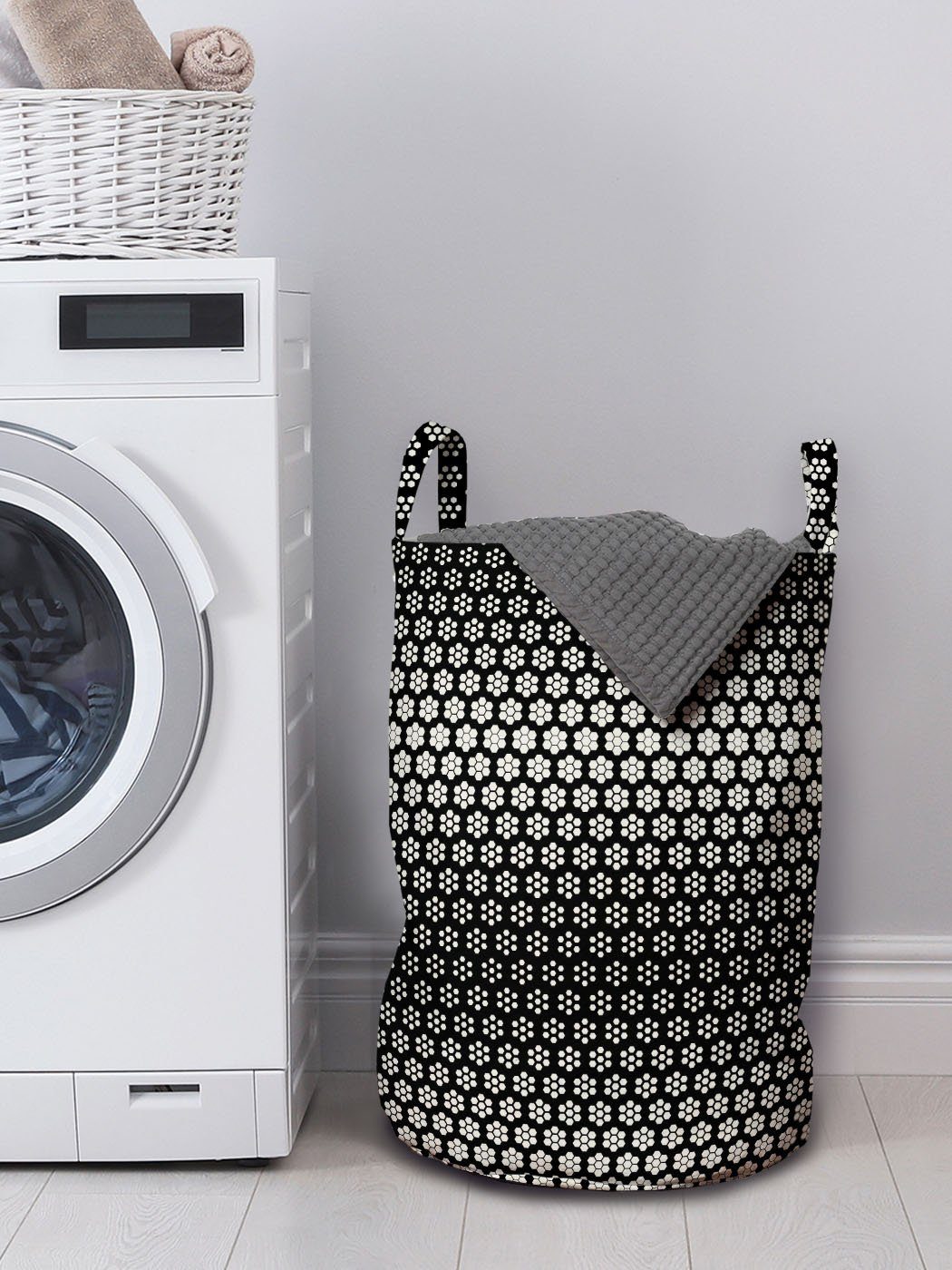 Abakuhaus Wäschesäckchen Wäschekorb mit verrückte Waschsalons, Kunst Hexagons Kordelzugverschluss Blumen Griffen für Halbton