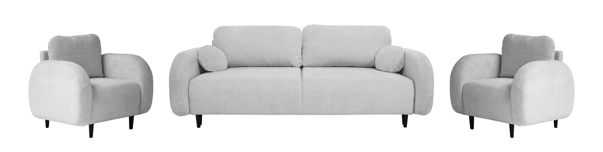 Beautysofa Polstergarnitur OPTIMO 3+1+1, (Sofa 3-Sitzer mit Schlaffunktion), Kunststoffbeine in schwarzer Farbe, modernes Design