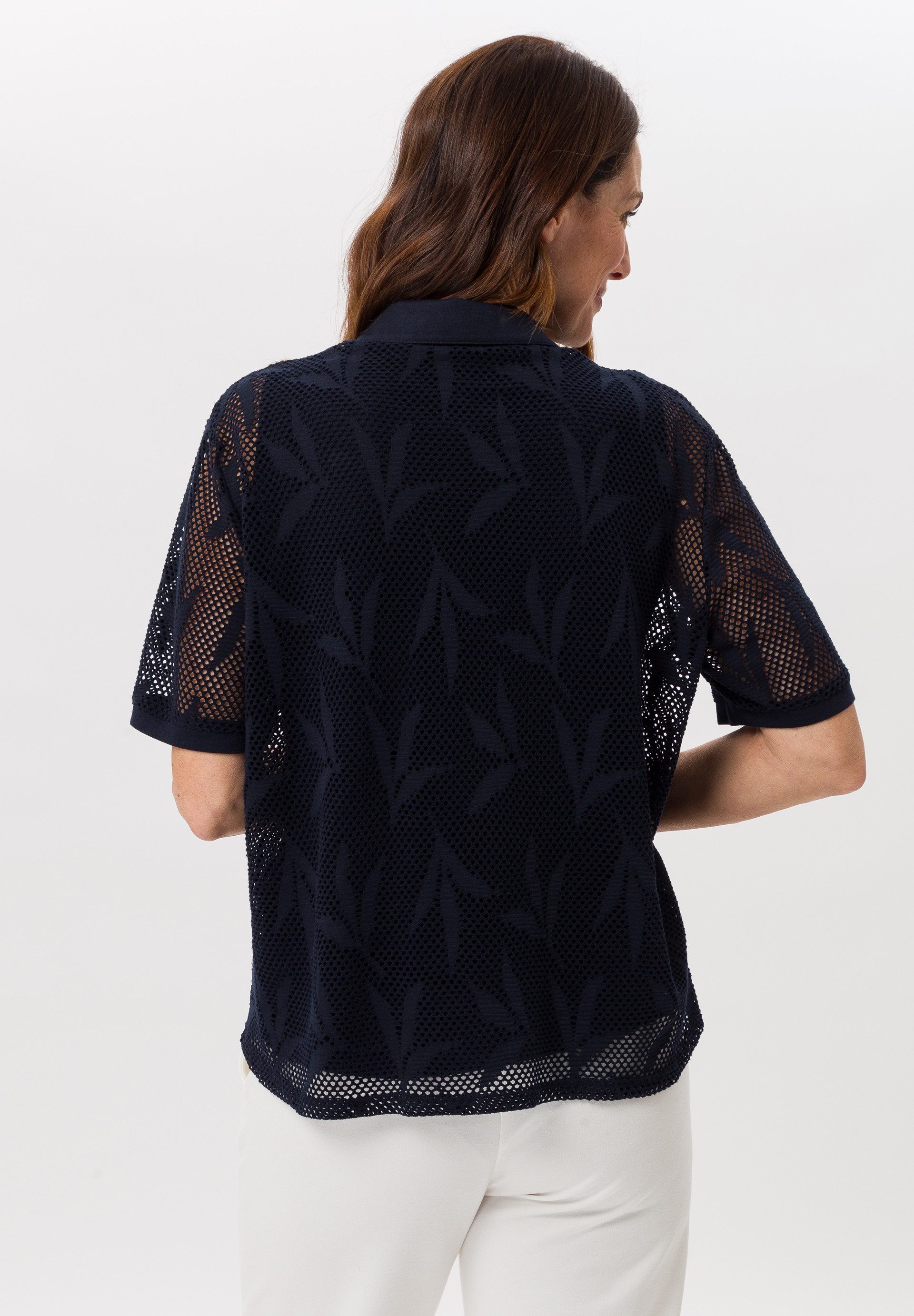 FRANK WALDER Klassische Bluse mit elastischer Lochspitze