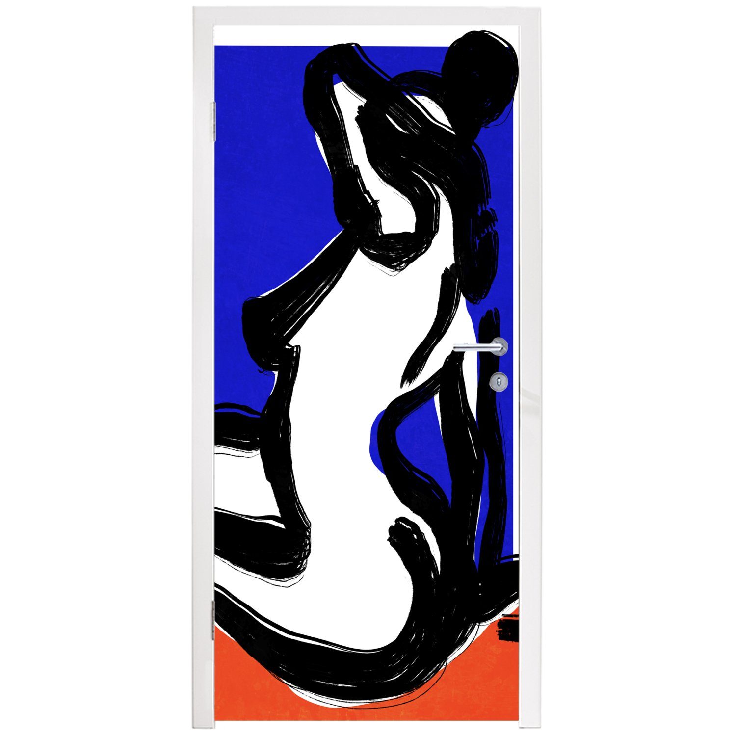 Türtapete cm Fototapete - (1 Porträt St), MuchoWow Rot bedruckt, Frau, 75x205 Türaufkleber, - Matt, Tür, - - Abstrakt Blau für