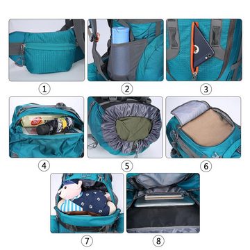 RAIKOU Wanderrucksack 80L MOLLE, Trekkingrucksack,Wasserdicht, Reisetasche (Trageunterstützung aus Aluminiumlegierung), höhenverstellbare Tragesystem atmungsaktive Material