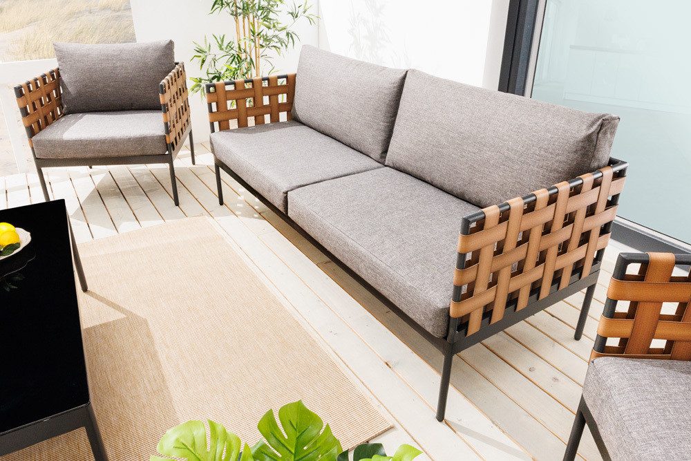 riess-ambiente Loungesofa UNIQUE 185cm schwarz / braun / grau · Outdoor-2-Sitzer aus Aluminium, Einzelartikel 1 Teile, inkl. Kissen · wetterfest · Balkon/Terrasse/Garten · Rattan-Geflecht
