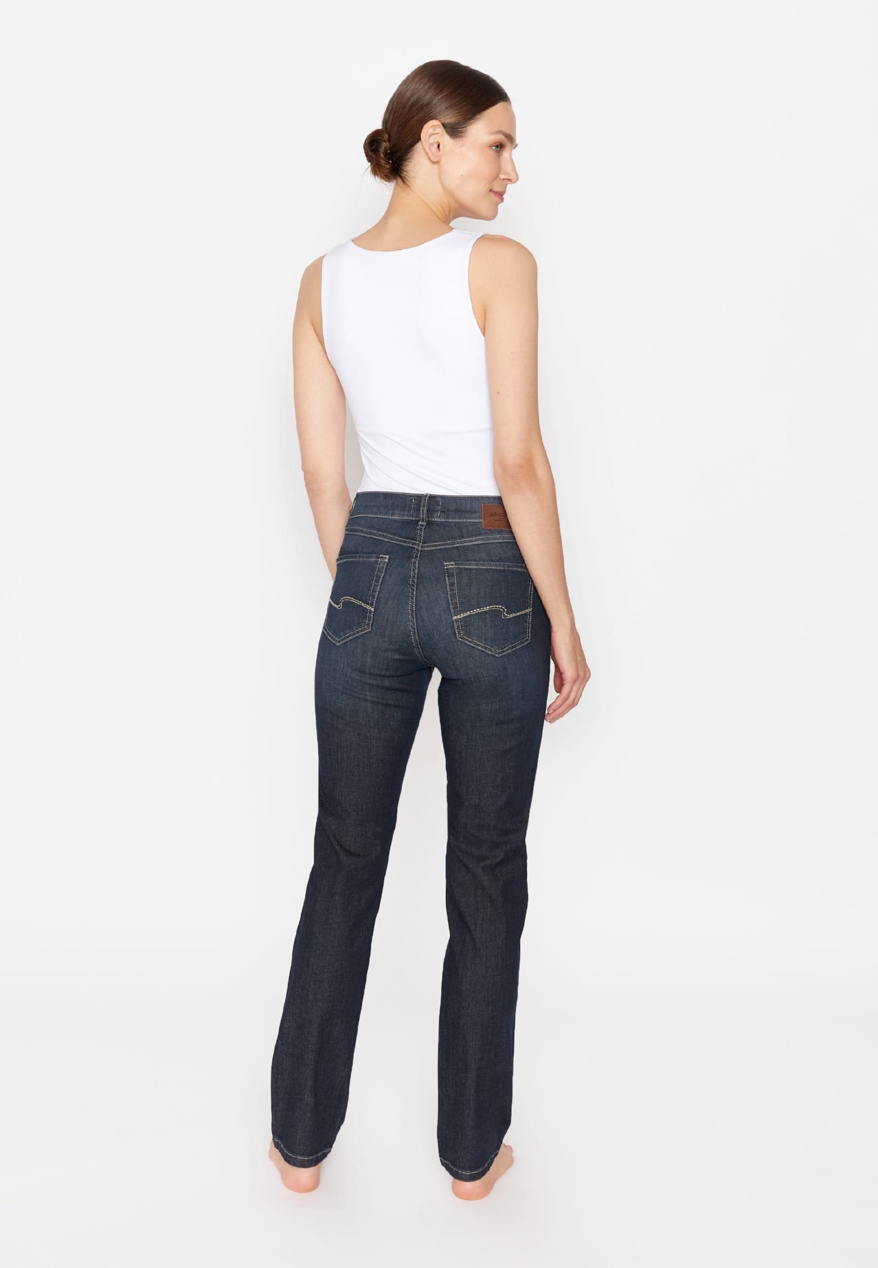 ANGELS Straight-Jeans Jeans Cici dunkelblau Cotton mit Label-Applikationen Organic mit