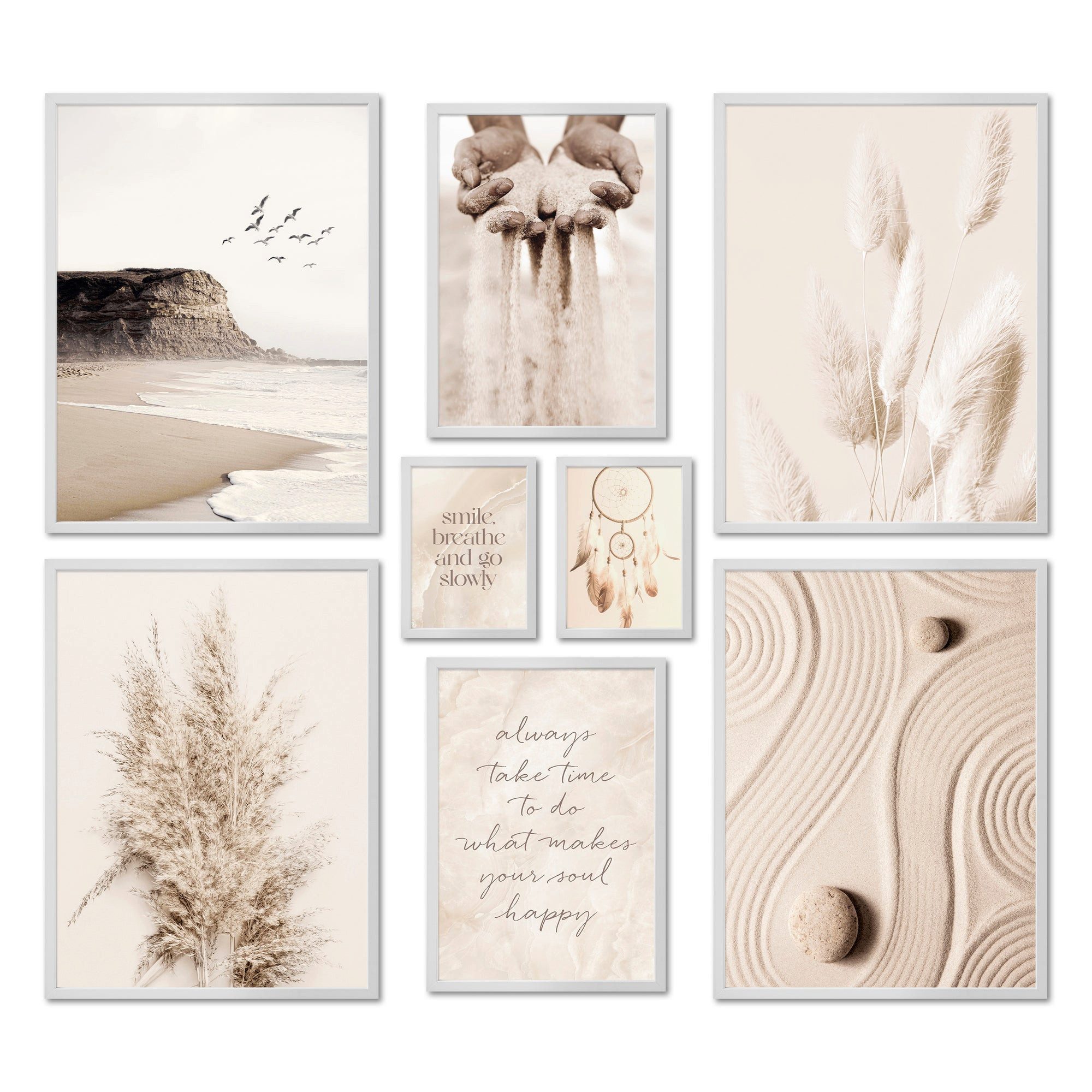 Bilder-Collage Poster Set - BEIGE DREAMS I Boho Deko Wandbilder Pampasgras