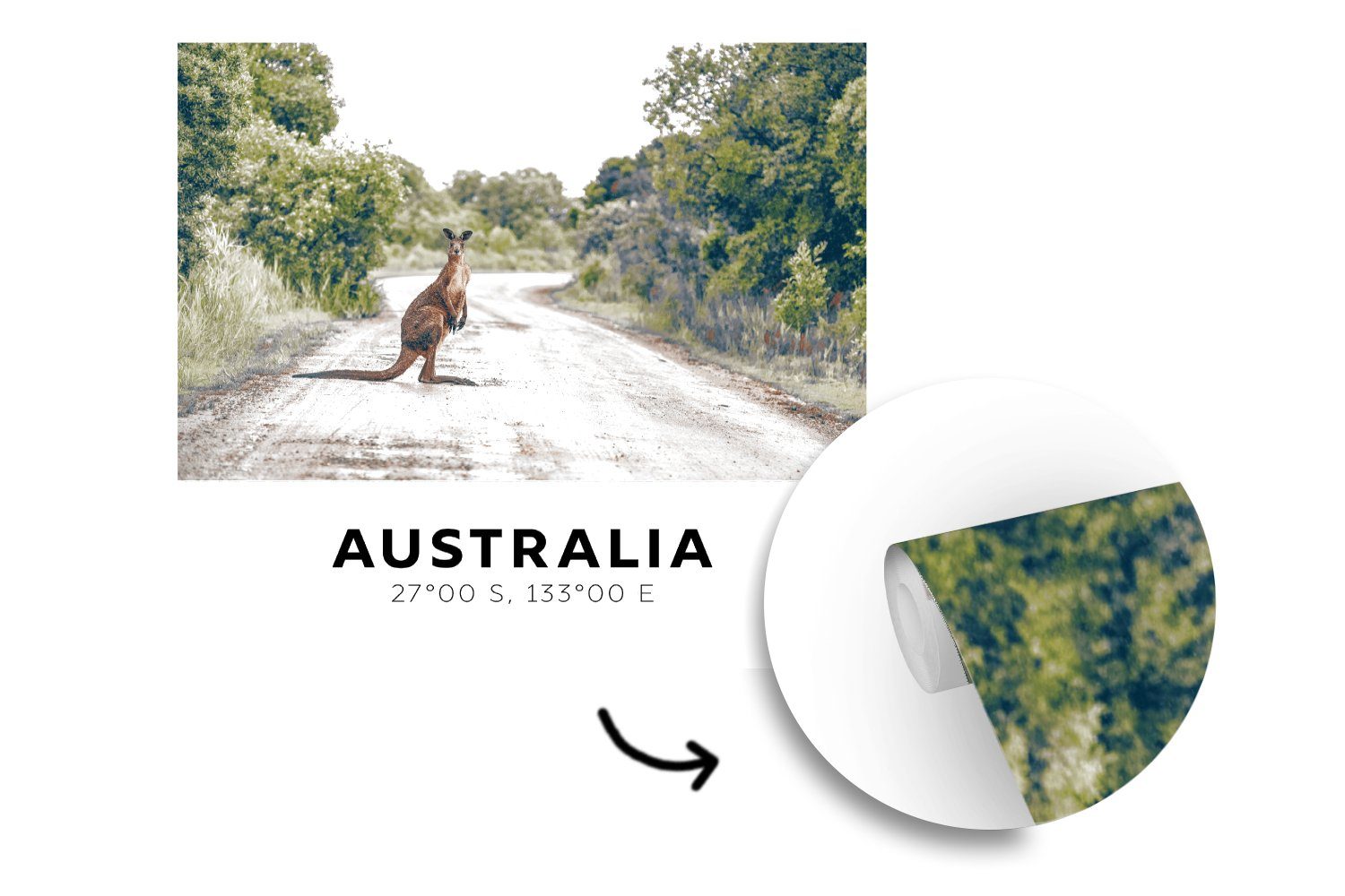 MuchoWow Fototapete Australien St), Tapete - (5 oder - Känguru Matt, Straßen, Schlafzimmer, Vinyl für Wandtapete bedruckt, Wohnzimmer