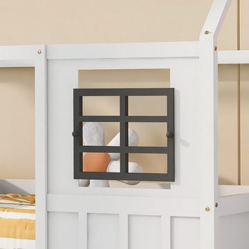 Merax Hausbett »The Wizard«, 90x200 cm mit Rausfallschutz und Fenstern, Kinderbett mit Lattenrost aus Kiefer, Einzelbett, Jugendbett, Bettrahmen