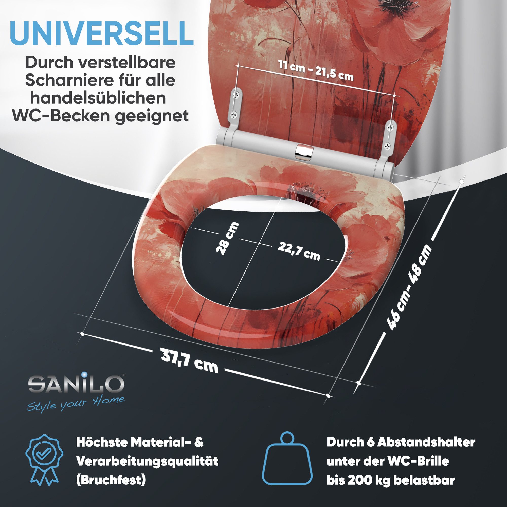 Sanilo WC-Sitz Poppy mit Absenkautomatik & Quick Release, hochwertig, abnehmbar, leichte Montage von oben, mit Schraubenzieher – Bild 4 von 5
