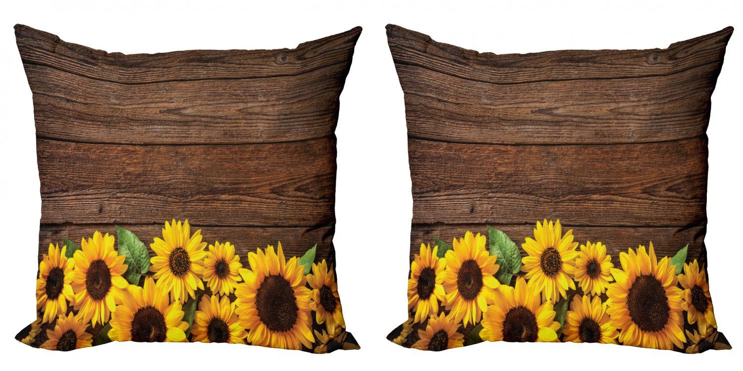 Kissenbezüge Modern Accent Doppelseitiger Digitaldruck, Abakuhaus (2 Stück), rustikales Holz Herbst Sunflower Motiv | Kissenbezüge