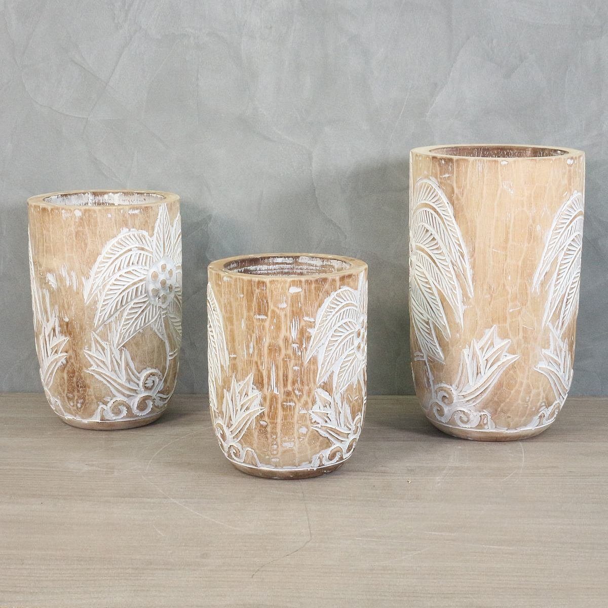 Herstellung 3 Holz Stk Blumenkübel im Oriental natur traditionelle in (1 St), Set Dekofigur Handarbeit Galerie 3er Vase Ursprungsland